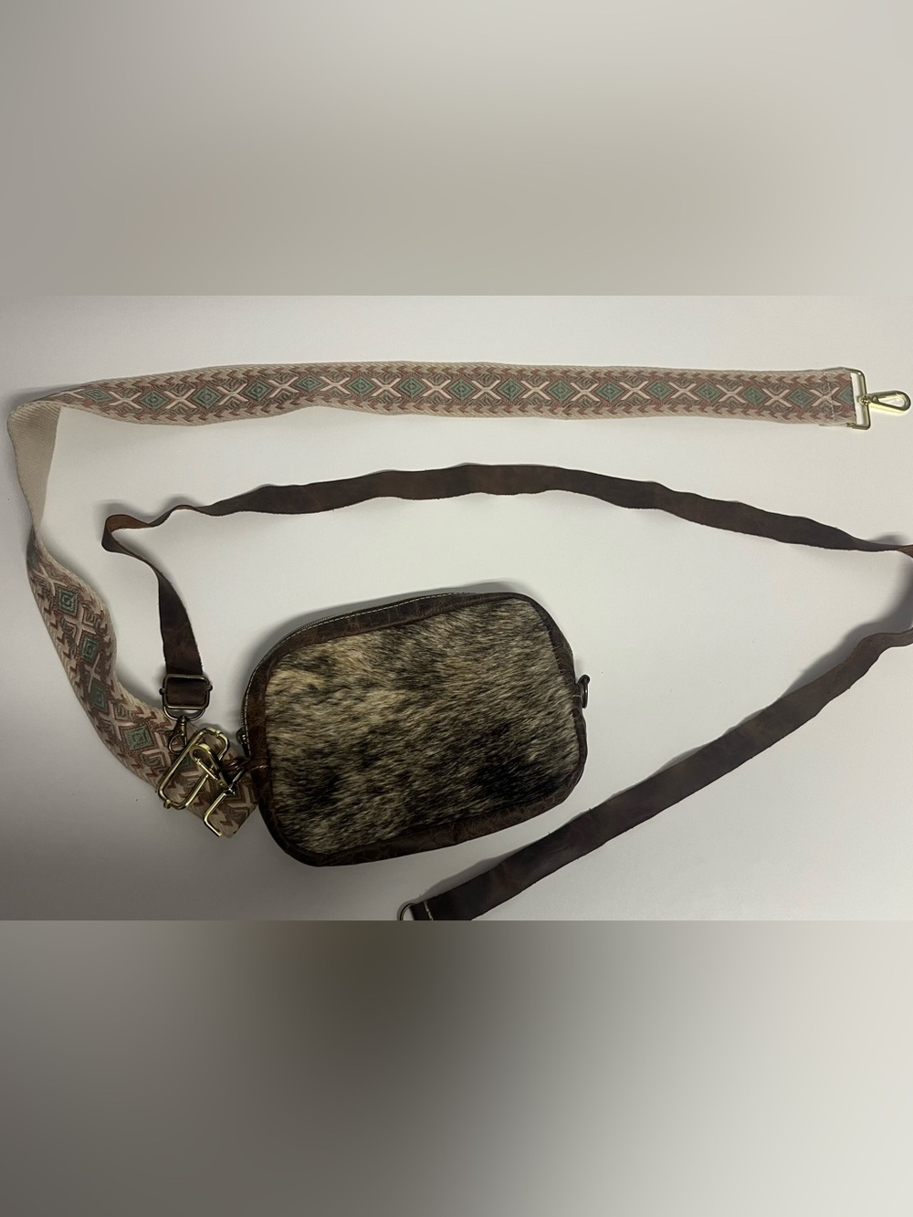 Fur Crossbody Bag in Brown and Cream